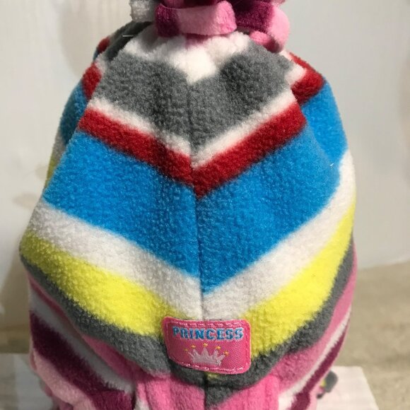 Childrens Place Fleece Baby Hat 0-3M Pink/Blue Stripes Knit Warm Beanie Tassels - Picture 3 of 6